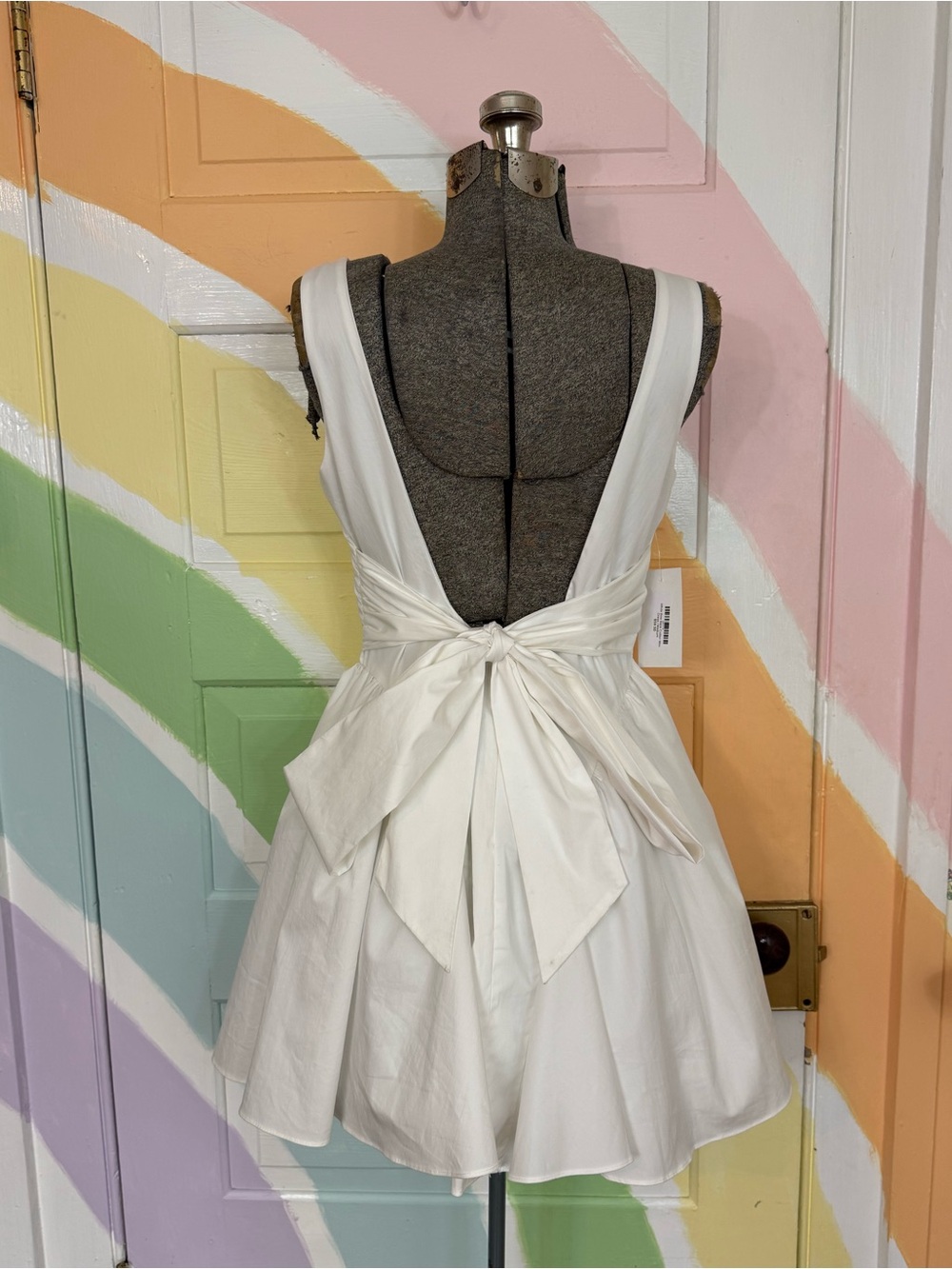 NWT The Vintage Shop White Bow Back Cotton Fit and Flare Mini Dress Sz Med 🧡🍄 - Picture 5 of 12